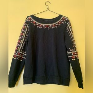 Navy embroidered crew neck sweater